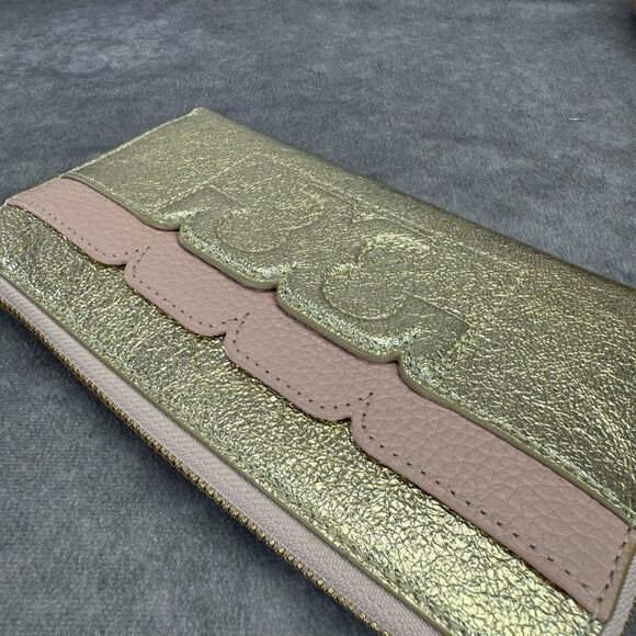 Tory Burch Metallic Gold Pink Full Zip Wallet - Picture 6 of 13